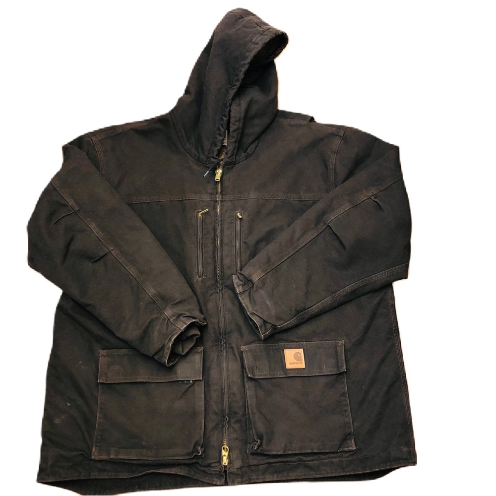 Carhartt Heavy Canvas Sherpa Lined Work Jacket  With Hood Size 2XL